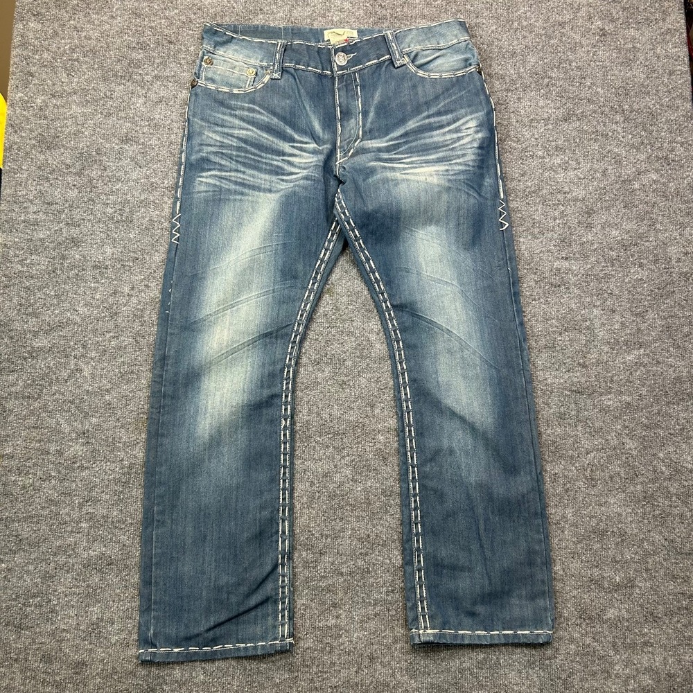 Platini Premium Jeans Men's Blue Denim Contrast Stitching Straight Fit -‎ 39X32